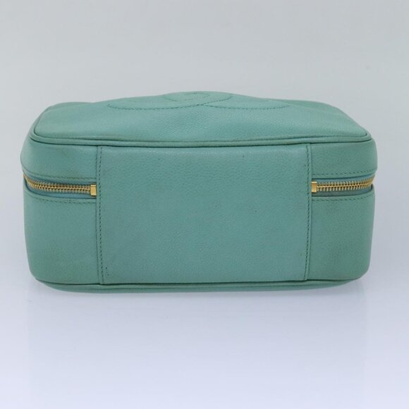 CHANEL Vanity COCO Mark Hand Bag Calf Skin Emerald Green CC Auth - Picture 14 of 16